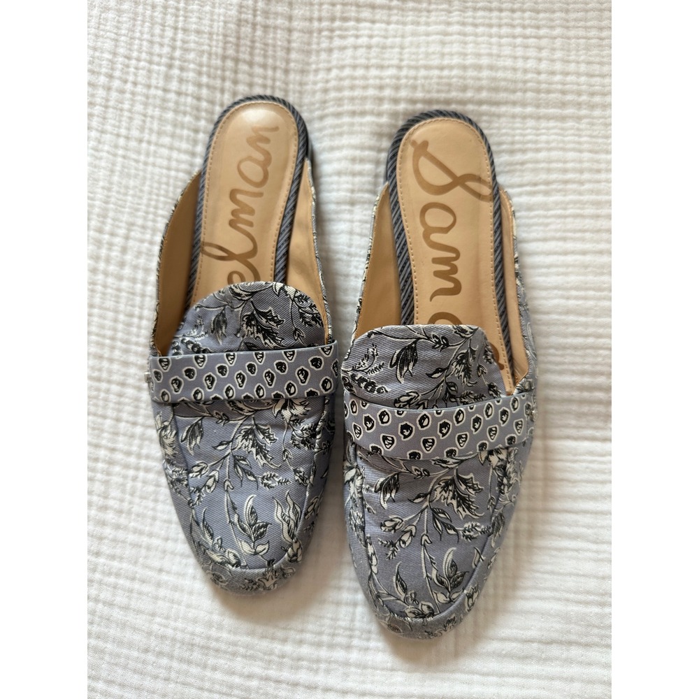 Sam Edelman Mule Loafers Blue Floral Jacquard Slip On Slides Coastal Career Sz 8